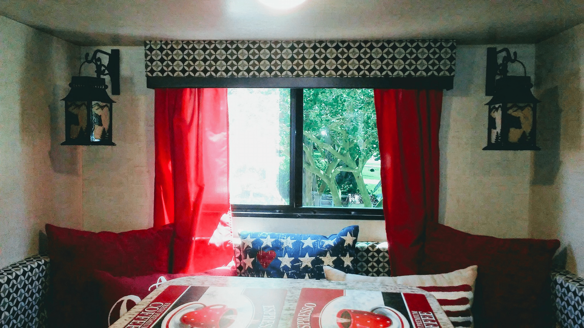 DIY RV curtains hung with tension rods
