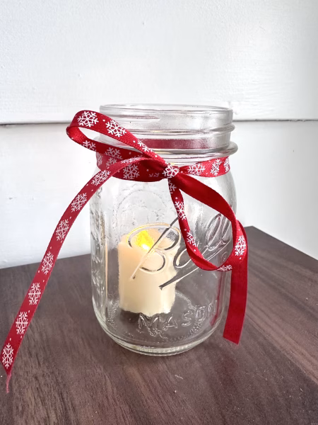 Mason Jar candle as RV Christmas Decor