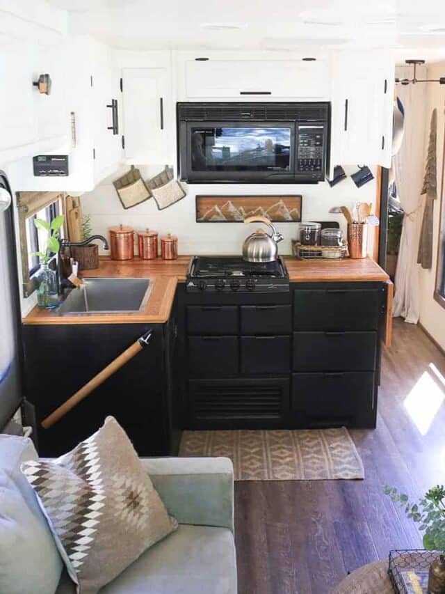 Hardwood flooring DIY RV countertops by MountainModernLife.com