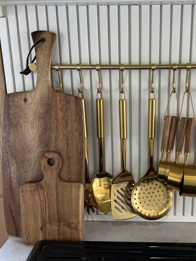 small RV kitchen ideas hooks for mugs and tools]