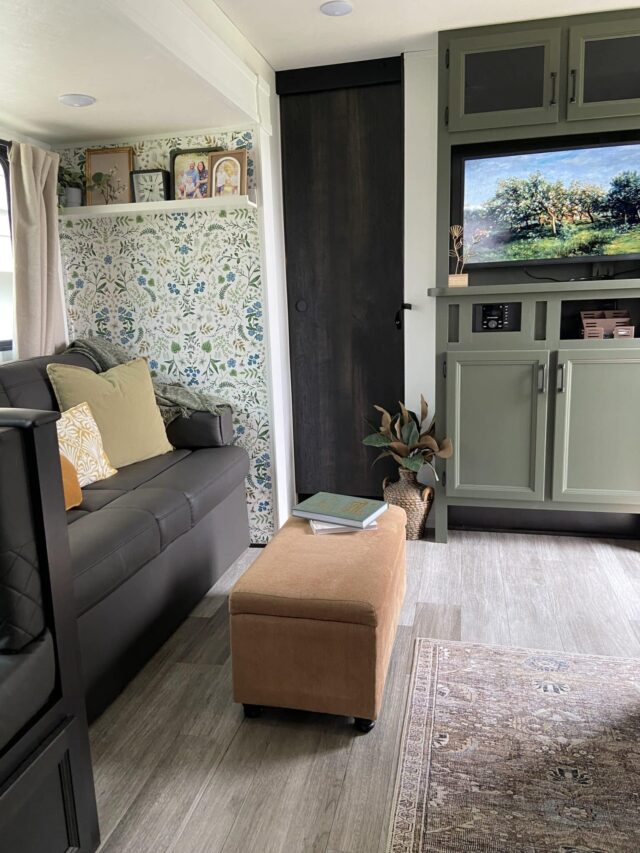 Space saving RV ideas: storage ottoman as a coffee table