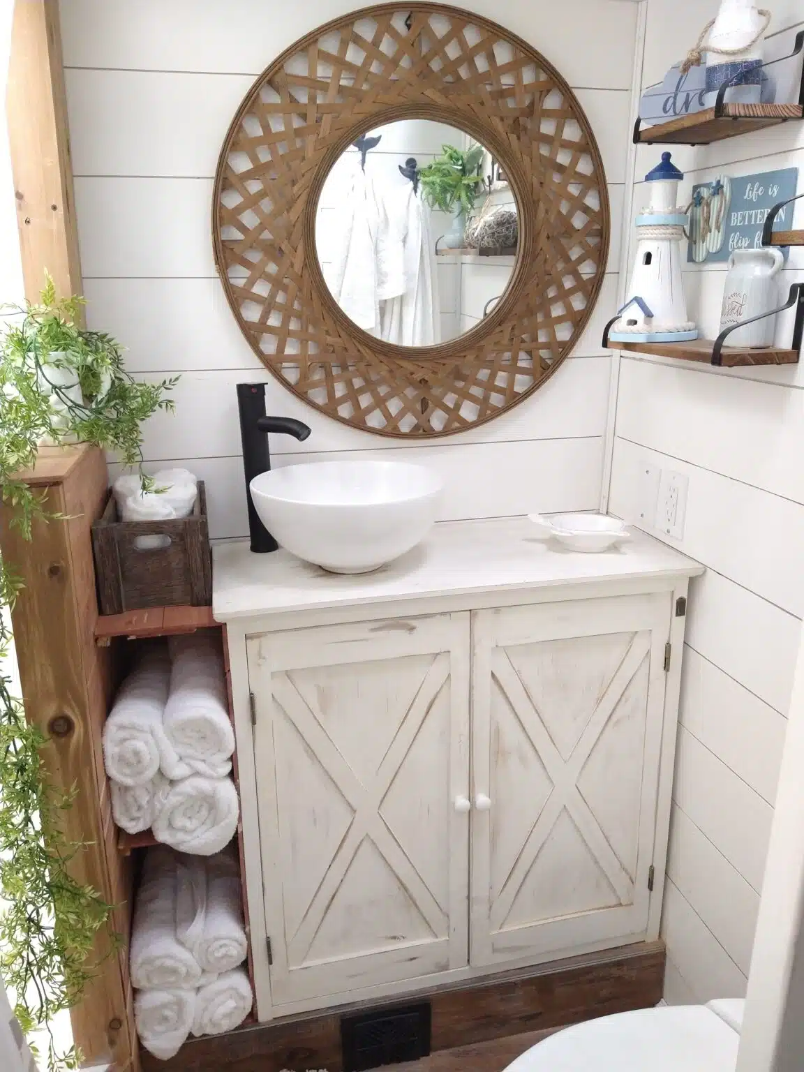 beach vibe RV bathroom