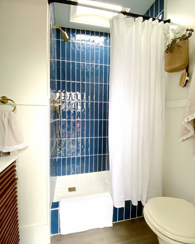 blue rv shower renovation