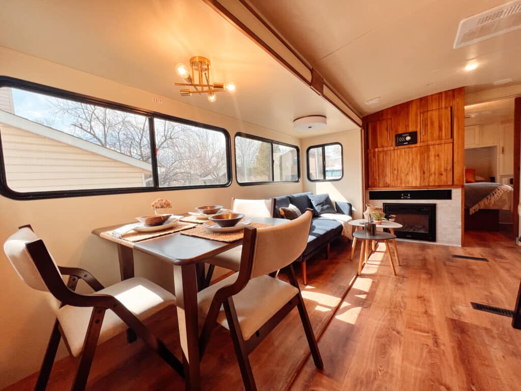 RV with lights on inside