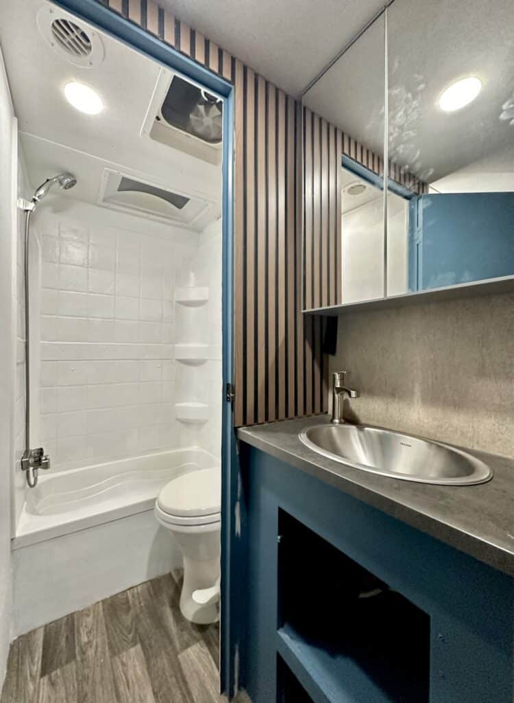 wood pannel rv shower renovation
